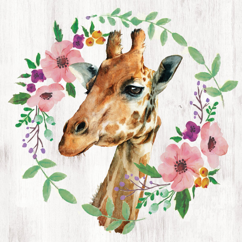 Floral Wreath Giraffe - Wrapped Canvas Painting, 91cm H x 91cm W x 3.8cm D