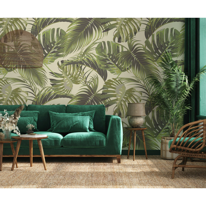Papier peint moderne feuilles de palmier tropical, L 100 po x l 150 po