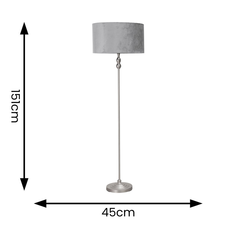 Rinnah 151cm Traditional Floor Lamp, Grey, Brushed Chrome