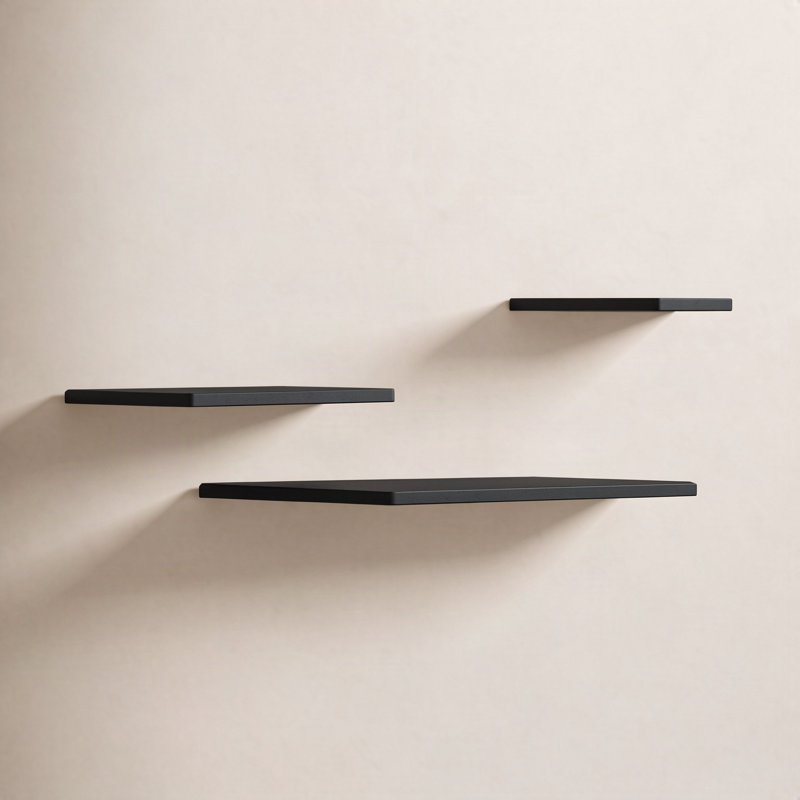 Tablettes flottantes en bois massif 3 pièces Glennon, Noir