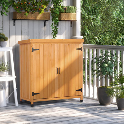 Outdoor Potting Bench with Metal Work Top - Waterproof Garden Storage Cabinet, Solid Wood Tool Station Shed for Backyard, Patio, Lawn Gardening