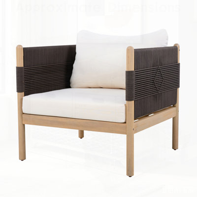 Élégant fauteuil club d'extérieur en bois d'acacia avec tissage en corde de diamant durable et coussins confortables, parfaits pour se détendre et recevoir.