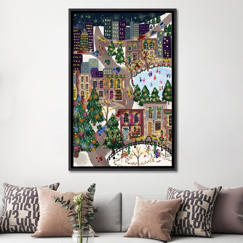 Sparkling City - reproduction d'art murale - toile encadrée, Noir patiné