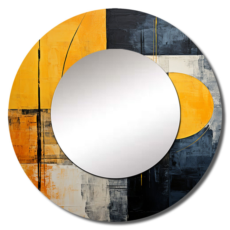 Lemon Loops Abstract Shapes - miroir décoratif de formes abstraites, miroir mural rond jaune, impression sur métal