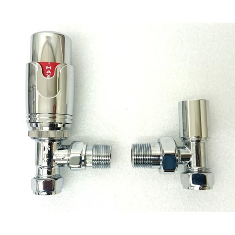 Bouziane Thermostatic Chrome Angled Radiator Valve Set, Chrome