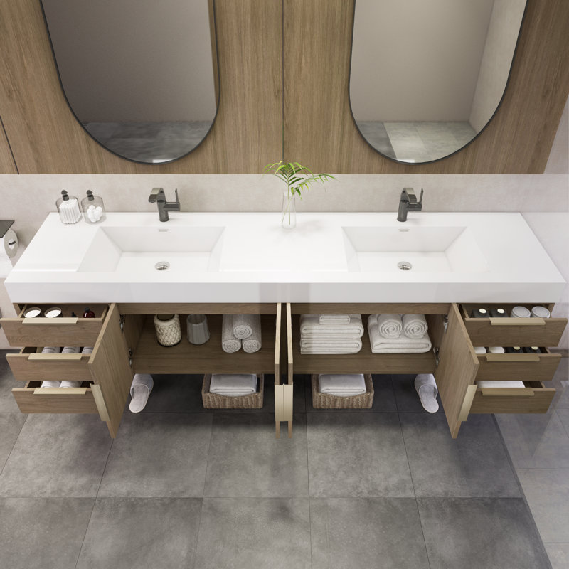 Natrona 83.4'' Double Bathroom Vanity with Acrylic Top, Light Oak
