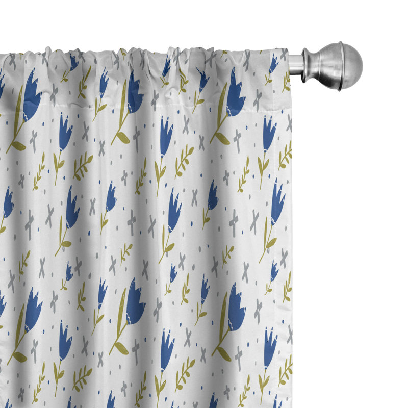 Scandinavian Floral Semi-Sheer Rod Pocket Curtain Panels, 28" x 84"