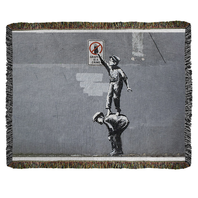 Banksy Graffiti Hand Woven Throw Blanket, 37" W x 52" L