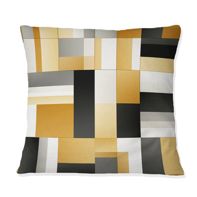 Taupe géométrique Blocks Harmony - Coussin décoratif abstrait Coral Reef multicolore - Coussin