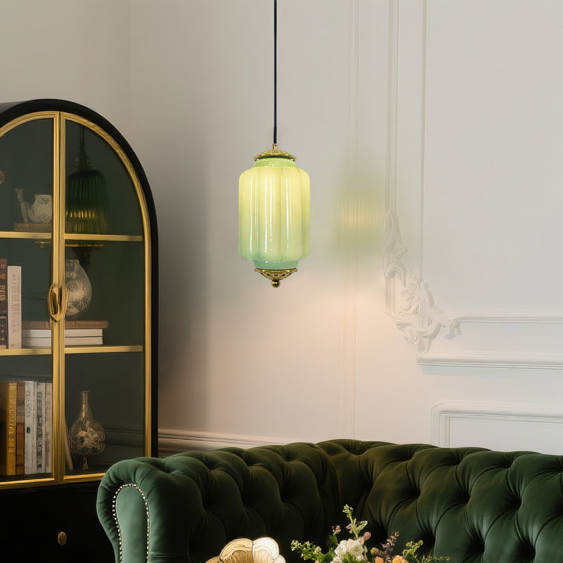 1-light Mid Century Modern Green Brass Pendant Light
