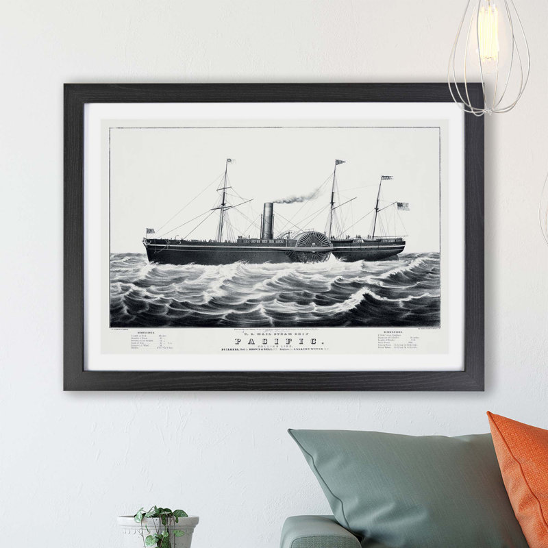 U.S. Mail Steam Ship - Framed Print, 45cm H x 63cm W x 2cm D, Black