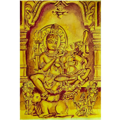Uma Maheshwar avec des dévots | Haldi et Sindur sur papier | Par Siddhant Thapan