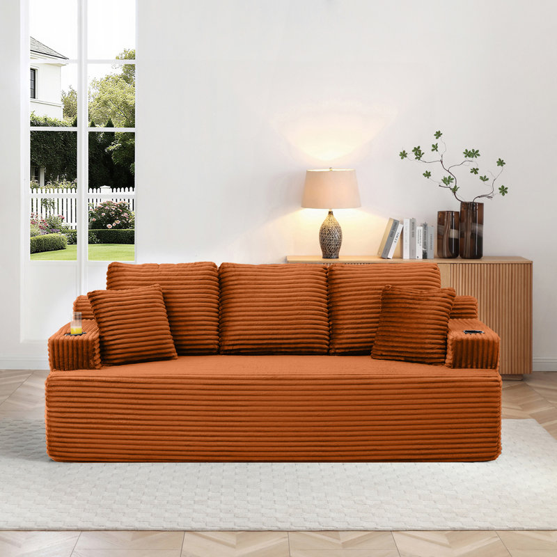 Canapé Boneless avec 2 coussins, Orange, 3