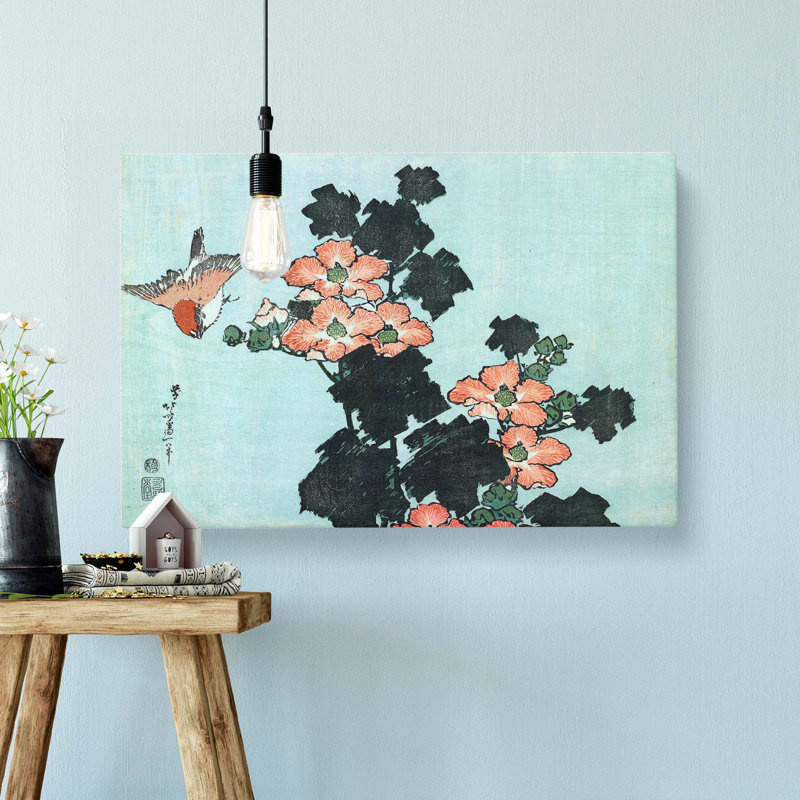 Hibiscus And Sparrow by Katsushika Hokusai - Wrapped Canvas Painting, 50cm H x 76cm W x 3cm D