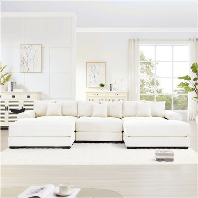 Oversized Cloud Modular Sectional Couch With Extra-Thick Armrests, Good Resilience Cushions, Ergonomic Design, And Premium Soft Corduroy Fabric For Easy Assembly In Living Rooms And Studies
