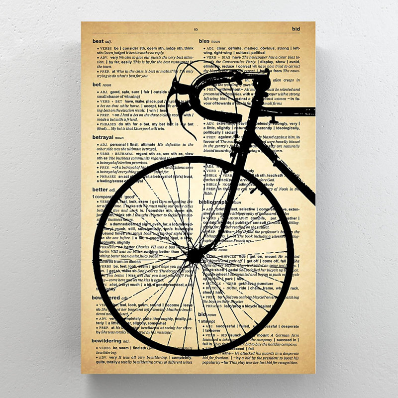 «Vélo sur le vieux papier», impression rectangulaire sur toile tendue, H 14 po x l 11 po x P 2 po