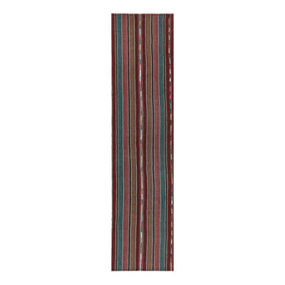 Vintage  Kilim In Blue, Brown & Maroon Stripes By Rug & Kilim