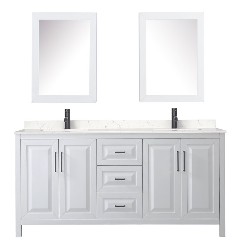 Daria 72'' W Double Vanity, White, White Cultured Marble, Brushed Gold