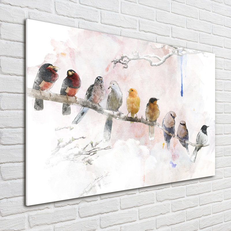 Glass Print Wall Art 100X70cm Image Printed On Glass Decorative Wall Picture Behind Toughened / Tempered Safety Real Glass For Kitchen & Living Room Theme:Birds On The Branch