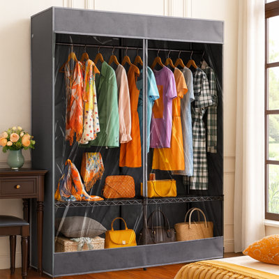 Storage Wire Rack Shelving Unit Cover in Grey with See through Panel, 60"H x 30"W x 14"D
