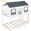Lit simple superposé au dessus d'un lit superposé (blanc) - Construction solide et fenêtre avec garde-corps blanc-412690859