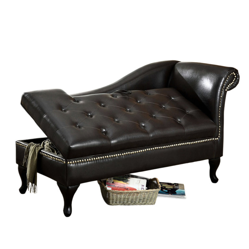 62.4" W Transitional Storage Chaise, Black