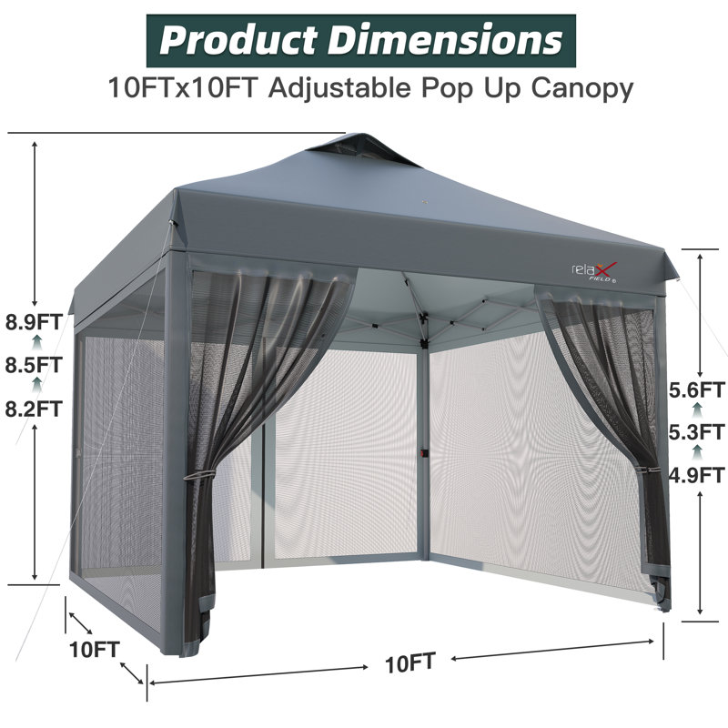 Outdoor Gazebo 10x10 with Mosquito Netting, Pop Up Canopy Screen Tent for Camping, Backyard