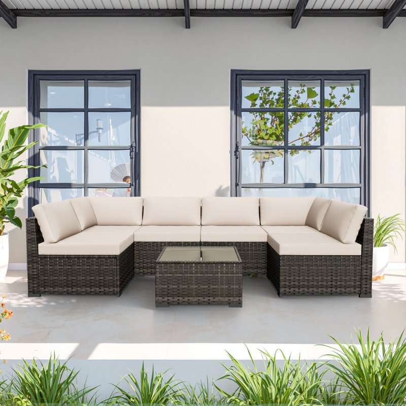 6-person Outdoor Seating Group With Cushions, Beige