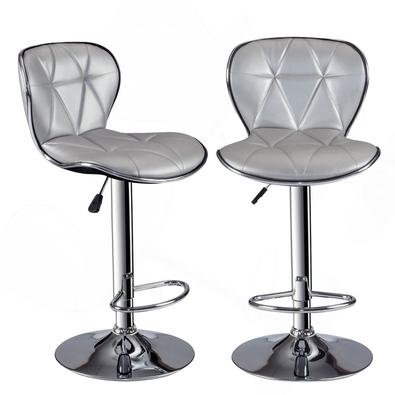 Ensemble de 2 tabourets réglables à hauteur réglable en argent, Argent argent