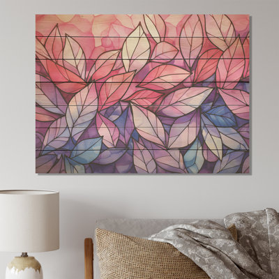 Feuilles de plantes tropicales roses et mauves II - Fuschia sur bois