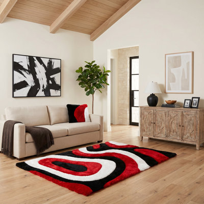 Tapis rouge / noir à poils longs Jakelyn