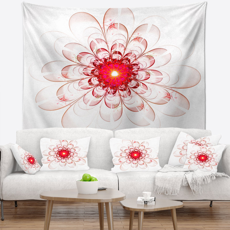 Fleur pleine fleur fractale en tapisserie rouge, H 50 po x l 60 po