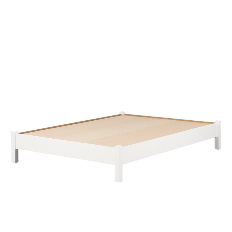 Lit plateforme grand sur pieds Munich ‑ chêne vieilli de style rustique, Double, Blanc