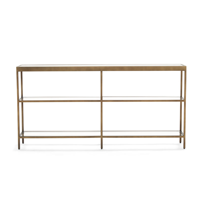 Vienna Low Bookcase W/ Glass Top, Antique Brass, (3 Shelves) 27"H x 55"W x 10"D