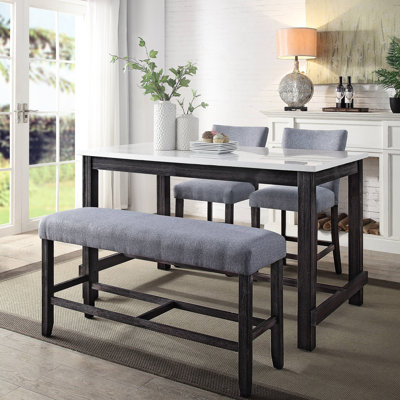 Counter Height Bench In Grey And - Foam Seat Solid Wood Frame Upholstered Color Padding Stable Structure