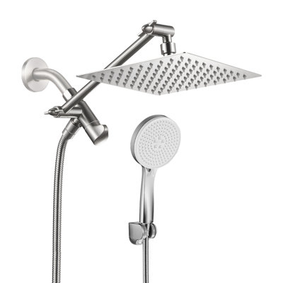 Adjustable 8" High Pressure Dual Shower Head with 5-Spray Handheld Shower