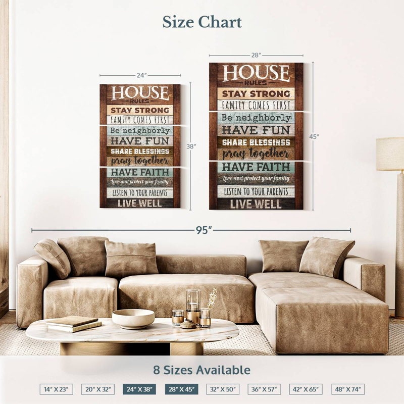 Plaque murale Kema Inspirational House Rules, H 38 po x l 24 po
