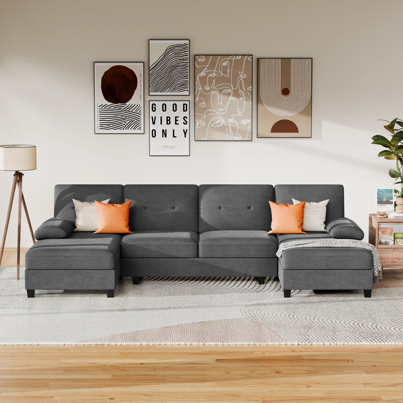 Canapé modulaire rembourré 3 pièces 3 pièces, Mélange de coton noir