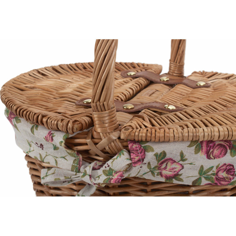 Wicker Child sized Picnic Basket with Lining, Light Steamed