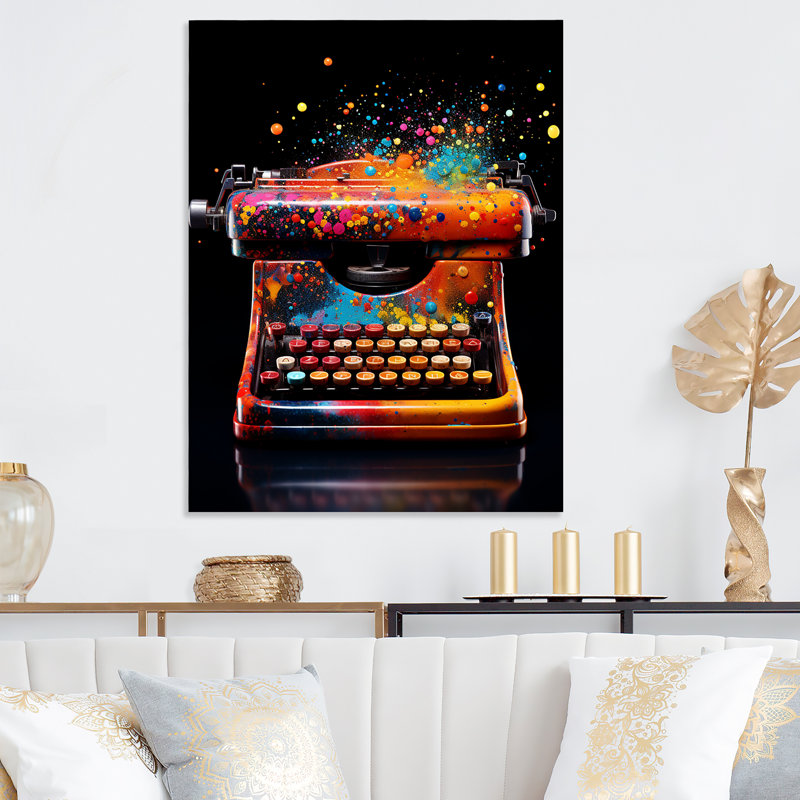 «Abstract Chic Typwriter» - Art mural en métal Pop Art, H 32 po x l 16 po x P 1 po