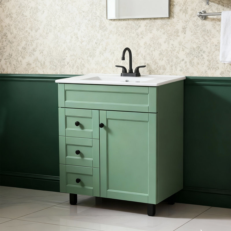 Taziyah 30" Modern Free-standing Single Bathroom Vanity Set With Ceramic Top, Green