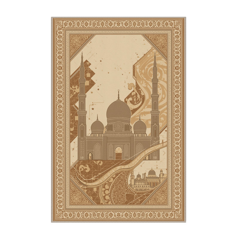 Machine Washable Paizlei Abu Dhabi Sheikh Zayed Mosque Posh & Luxe Oriental Rug in Brown – Beige Binding, 2x4