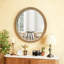 Miroir mural rond en bois délavé à perles