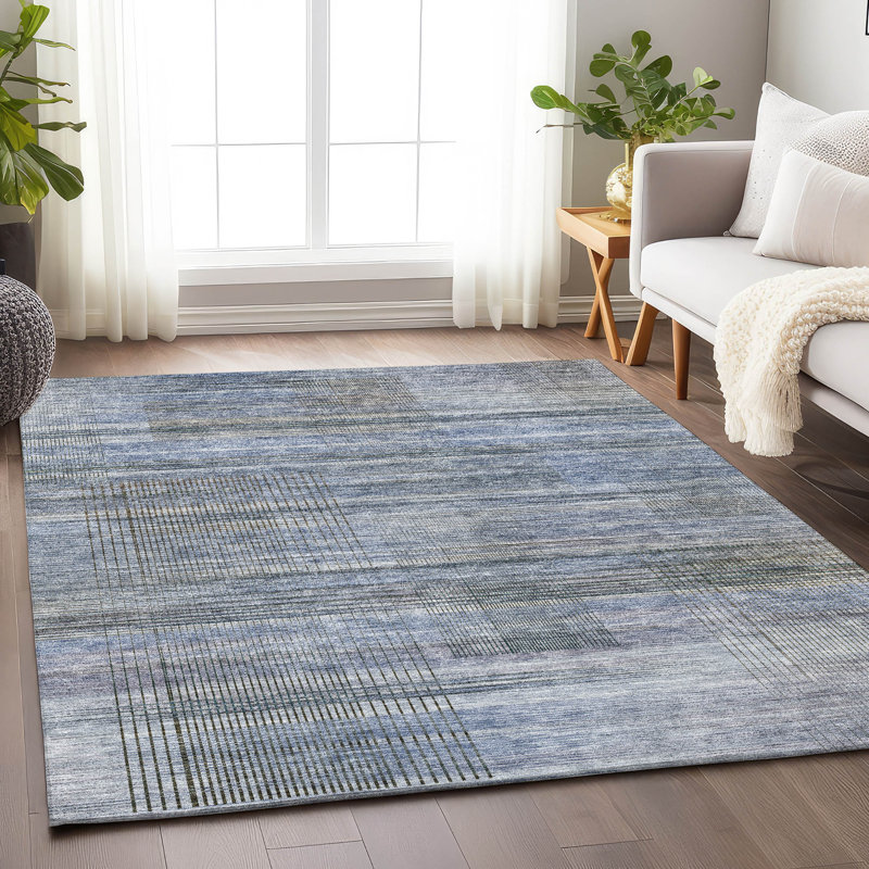 Premium Machine Washable Prisco Blue Rug, Rectangle 8' x 10'