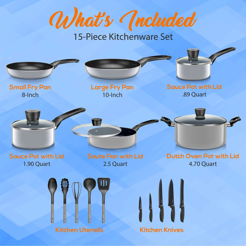 SereneLife 20 - Piece Non-Stick Aluminum Cookware Set