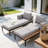 Carrboro Black Aluminum 2-In-1 Outdoor Daybed With Acacia Wood Trays & 3.9" Thick Cushions-124177598