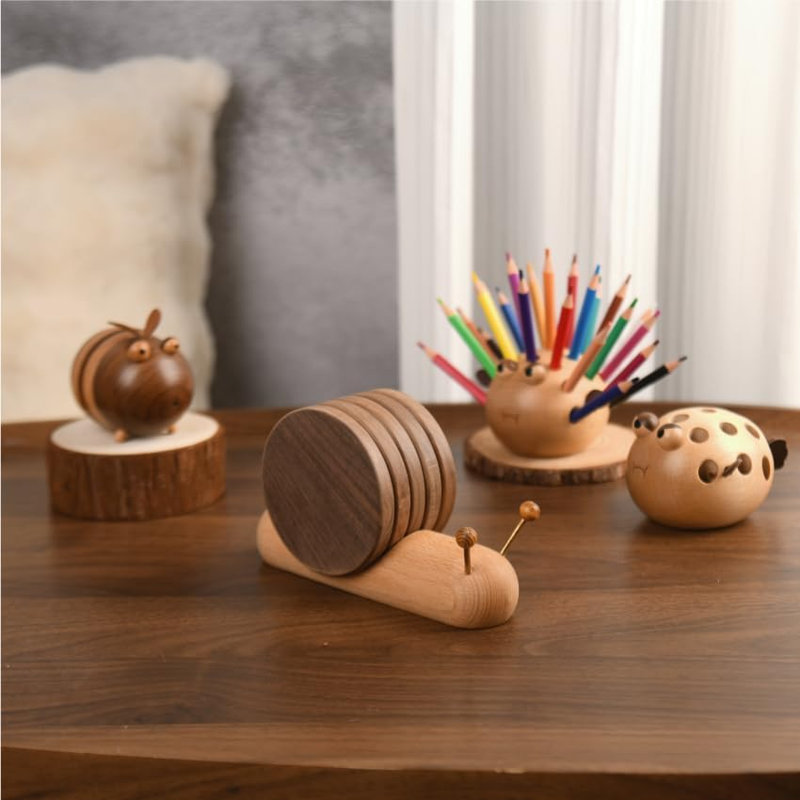 Sous-verres en bois de 3,5 pouces de maison mignonne, sous-verres décoratifs amusants pour un cadeau neuf