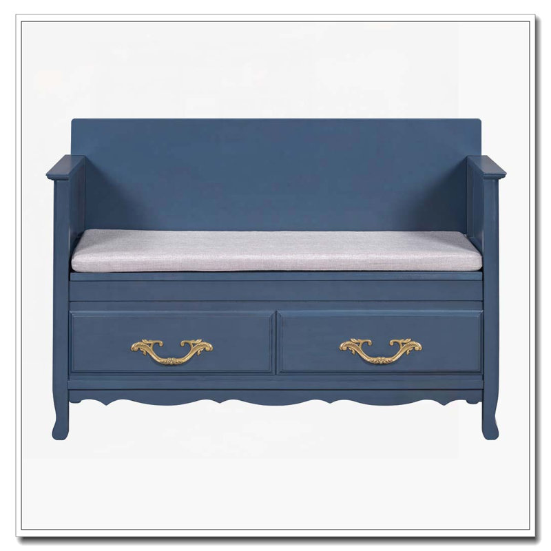 Banc à chaussures avec coussin amovible, Beige/bleu