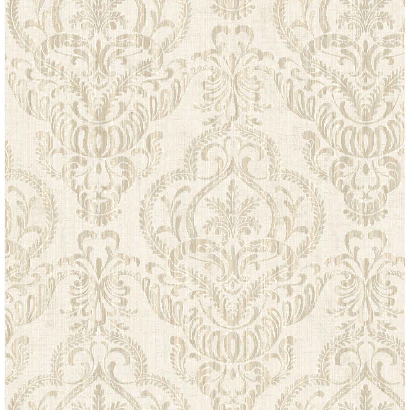 Papier peint damassé beige et beige Seabrook Designs Marcellette, Brun clair / beige