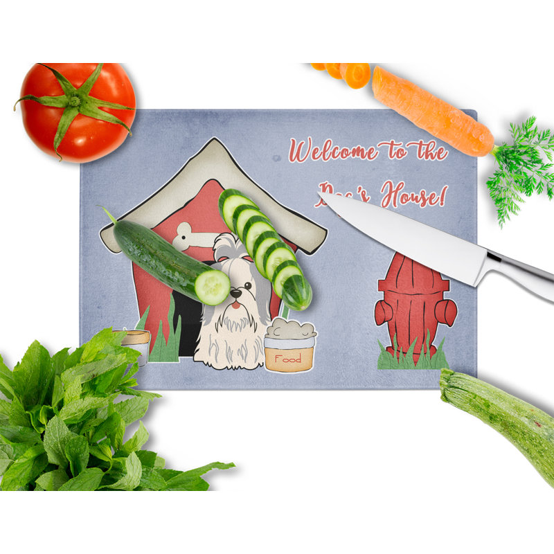 Caroline's Treasures Dog House Glass Shih Tzu Cutting Board, Silver/White